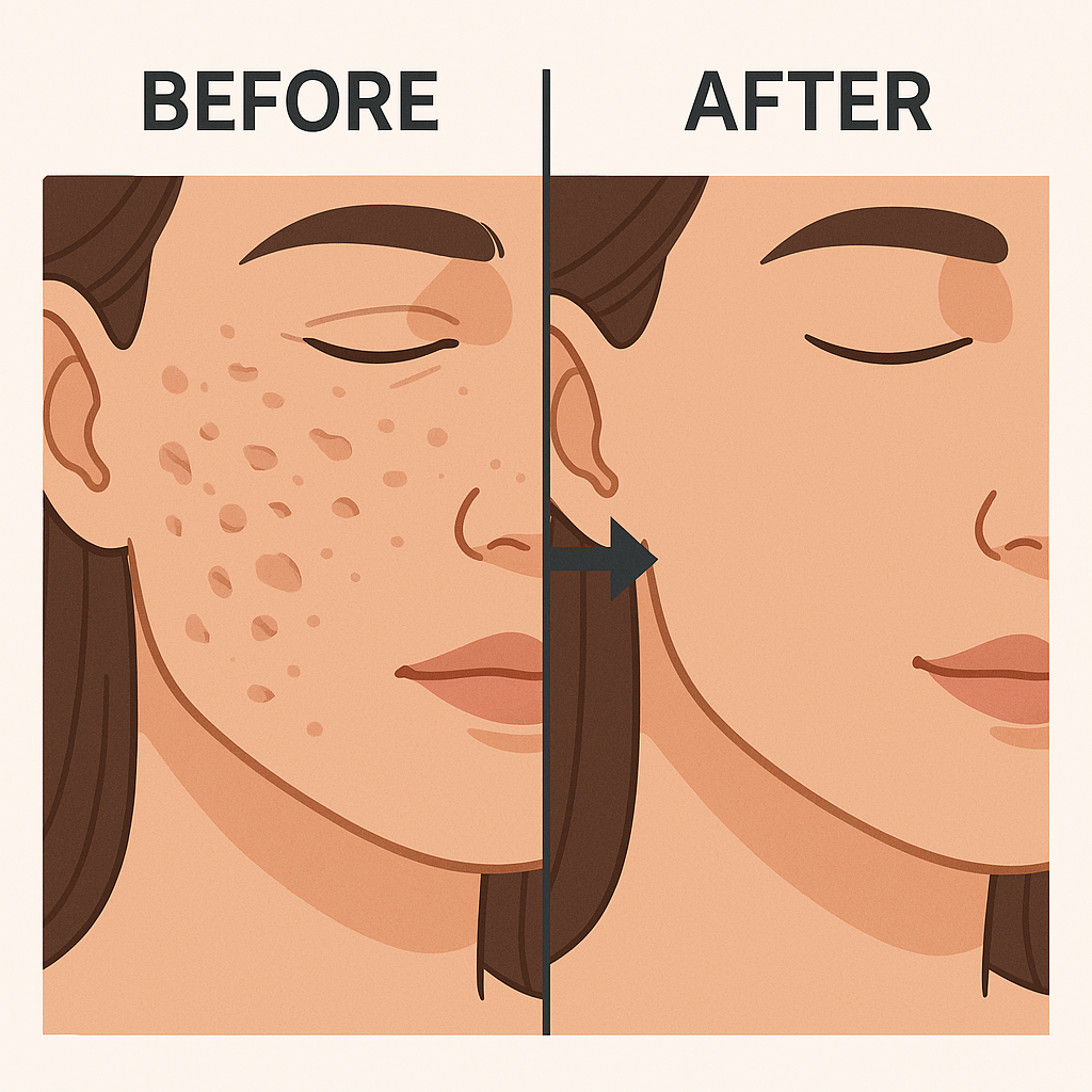 여드름 흉터 개선 가능성을 시각적으로 보여주어 이해를 돕는 이미지